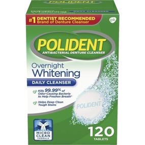 img 4 attached to Pack of 5 Polident Overnight Whitening Denture Cleanser, Antibacterial Formula with Triple Mint Freshness - 120 ea