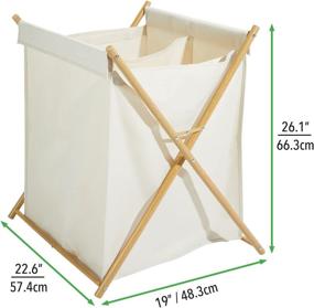 img 1 attached to 🧺 mDesign Durable Cloth Laundry Divided Hamper Sorter Cart - Portable and Foldable Clothes Basket Storage with Removable Polyester Liner Fabric Bag - Sturdy Metal X Frame - Cream/Natural Finish