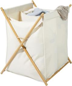 img 4 attached to 🧺 mDesign Durable Cloth Laundry Divided Hamper Sorter Cart - Portable and Foldable Clothes Basket Storage with Removable Polyester Liner Fabric Bag - Sturdy Metal X Frame - Cream/Natural Finish