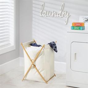 img 2 attached to 🧺 mDesign Durable Cloth Laundry Divided Hamper Sorter Cart - Portable and Foldable Clothes Basket Storage with Removable Polyester Liner Fabric Bag - Sturdy Metal X Frame - Cream/Natural Finish