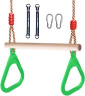 🌿 green flyzy trapeze swing bar rings for swing set with locking carabiners & swing hanging straps – indoor jungle gym play set and outdoor playground equipment for swingset, ninja line backyard логотип