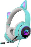 rgb led gaming headset cat ear headphone with microphone for kids and adults - enhanced stereo sound, over-ear glowing gaming headsets logo