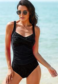 img 1 attached to BONIM Lace V Neck Two Piece Swimdress: Bikini Bottom Swim Skirt Tankini Bathing Suits in Black (Size Large)