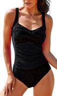 bonim lace v neck two piece swimdress: bikini bottom swim skirt tankini bathing suits in black (size large) logo