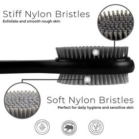 img 2 attached to 🚿 Bath Shower Body Brush Long Handle with Exfoliating Gloves - Back Washer, Bamboo Charcoal Bristles, and Exfoliator Scrubber - for Men and Women