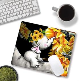 img 1 attached to 🌻 Adorable Baby Elephant and Sunflower Mouse Pad - Gaming Mouse Mat for Office, Home, and Travel - Waterproof, Non-Slip Rubber Base - 9.5"x7.9"x0.12" Inch