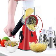 🧀 3-in-1 rotary cheese grater, shredder, and mandoline slicer - easy-to-clean manual round potato slicer - grater slicer for fruit, vegetables, nuts (red) logo