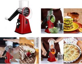 img 1 attached to 🧀 3-in-1 Rotary Cheese Grater, Shredder, and Mandoline Slicer - Easy-to-Clean Manual Round Potato Slicer - Grater Slicer for Fruit, Vegetables, Nuts (Red)