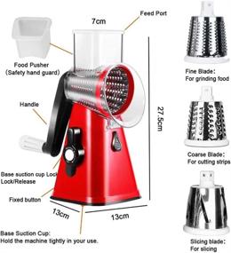 img 3 attached to 🧀 3-in-1 Rotary Cheese Grater, Shredder, and Mandoline Slicer - Easy-to-Clean Manual Round Potato Slicer - Grater Slicer for Fruit, Vegetables, Nuts (Red)