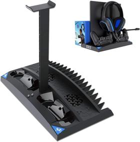 img 4 attached to Linkstyle PS4 Cooling Fan Vertical Stand: Enhance Your Gaming Experience with 2 Controller Charger Station, 17 Games Storage Slot, and 1 Headset Storage Holder