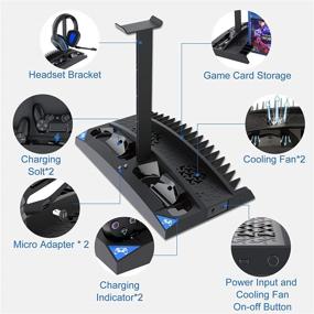 img 3 attached to Linkstyle PS4 Cooling Fan Vertical Stand: Enhance Your Gaming Experience with 2 Controller Charger Station, 17 Games Storage Slot, and 1 Headset Storage Holder