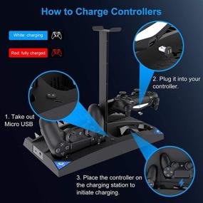 img 1 attached to Linkstyle PS4 Cooling Fan Vertical Stand: Enhance Your Gaming Experience with 2 Controller Charger Station, 17 Games Storage Slot, and 1 Headset Storage Holder