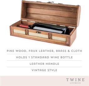 img 3 attached to 🎁 Classic Twine Vintage Trunk Bottle Gift Wine Box - Wooden, with Lid, Handle, Brass Accents, Faux Leather, Cloth, 1