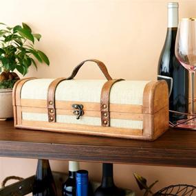 img 1 attached to 🎁 Classic Twine Vintage Trunk Bottle Gift Wine Box - Wooden, with Lid, Handle, Brass Accents, Faux Leather, Cloth, 1