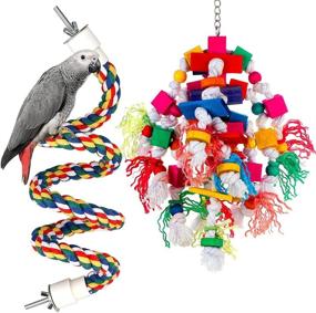 img 2 attached to 🐦 Large Bird Parrot Toys with Rope Perches - Bird Toys and Cage Accessories for Tearing and Chewing - Suitable for Cockatoos, Macaws, African Greys, Conures, Amazon Parrots, and other Medium to Large Birds - Wooden