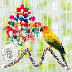 img 1 attached to 🐦 Large Bird Parrot Toys with Rope Perches - Bird Toys and Cage Accessories for Tearing and Chewing - Suitable for Cockatoos, Macaws, African Greys, Conures, Amazon Parrots, and other Medium to Large Birds - Wooden