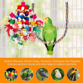 img 3 attached to 🐦 Large Bird Parrot Toys with Rope Perches - Bird Toys and Cage Accessories for Tearing and Chewing - Suitable for Cockatoos, Macaws, African Greys, Conures, Amazon Parrots, and other Medium to Large Birds - Wooden