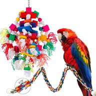 🐦 large bird parrot toys with rope perches - bird toys and cage accessories for tearing and chewing - suitable for cockatoos, macaws, african greys, conures, amazon parrots, and other medium to large birds - wooden logo