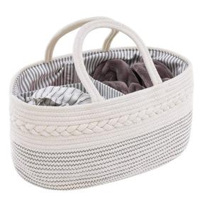img 4 attached to 👶 YOUDENOVA Baby Diaper Caddy Organizer, 100% Cotton Rope Nursery Storage Baskets, Empty Diaper Bag with Handles for Changing Table &amp; Car, WHITE