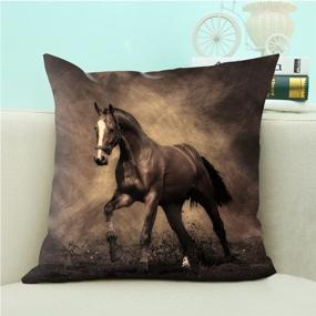 img 1 attached to 🐎 oFloral Decorative Horse Throw Pillow Cover: Stunning Running Horse Design in Night Sky - Ideal for Sofa, Couch, Bedroom, Living Room - 18" x 18" - Brown Black