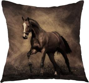 img 3 attached to 🐎 oFloral Decorative Horse Throw Pillow Cover: Stunning Running Horse Design in Night Sky - Ideal for Sofa, Couch, Bedroom, Living Room - 18" x 18" - Brown Black