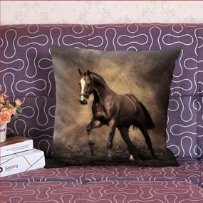 img 2 attached to 🐎 oFloral Decorative Horse Throw Pillow Cover: Stunning Running Horse Design in Night Sky - Ideal for Sofa, Couch, Bedroom, Living Room - 18" x 18" - Brown Black