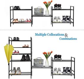 img 2 attached to 👞 Black 3-Tier Metal Shoe Rack Organizer - Stable Stackable Shoe Storage Shelf for Entryway, Closet, Hallway - Shoe Racks Tower for Efficient Closet Organization