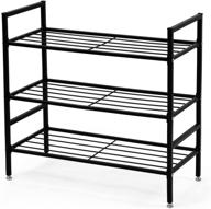 👞 black 3-tier metal shoe rack organizer - stable stackable shoe storage shelf for entryway, closet, hallway - shoe racks tower for efficient closet organization логотип