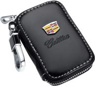 🔑 bearfire fit cadillac car key case: genuine leather key bag with metal hook, zipper closure, and smart key chain holder - protect your remote key fob! logo