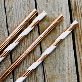 img 1 attached to 🌹 50 Pack of 7.75-Inch Rose Gold Solid and Stripe Foil Paper Straws by Outside the Box Papers Brand