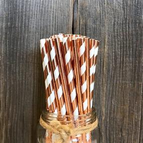 img 2 attached to 🌹 50 Pack of 7.75-Inch Rose Gold Solid and Stripe Foil Paper Straws by Outside the Box Papers Brand
