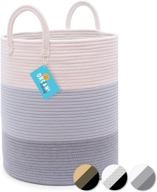🧺 organihaus xl cotton rope blanket basket for organizing - woven laundry and nursery hamper - large toy basket and blanket storage (15x18, 3 tone gray, tall) логотип