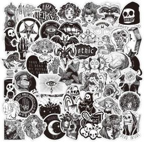 img 4 attached to Gothic Stickers Pack - 50 Cool Black and White Decals for Water Bottles, Cups, Laptops, Guitars, Cars, Motorbikes, Skateboards - Skull Waterproof Stickers for Teens, Kids, Girls, Boys - Gothic FO Label