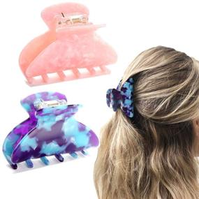 img 4 attached to 🌼 Stylish 2PCS Medium Hair Claw Clips: Tortoise Shell French Design Hair Clamps for Women – Non Slip Grip and Celluloid Material