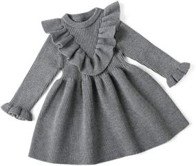 img 4 attached to 👗 Cozy Ribbed Knit Sweater Dress for Little Girls with Long Sleeves - Curipeer