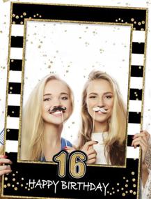 img 1 attached to 🎉 LaVenty Black Gold Sweet 16 Birthday Party Photo Booth Props and Photo Frame