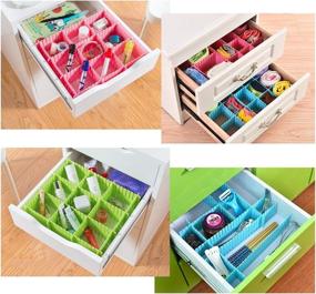 img 1 attached to 📦 MOOZON 12 Pcs Plastic Desk DIY Grid Drawer Dividers: Premium Organizers for Closet Storage, Ties, Bras, Socks, Underwear, Makeup - Blue Green Pink