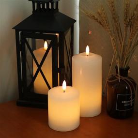 img 1 attached to 🕯️ 3D Flameless Flickering Candles with Remote Timer, Battery Operated Real Wax LED Votive Candles in Warm Light - Set of 3 for Party/Wedding/Home Decor (White, D3" x H4.6", 5.8", 6.8")