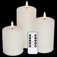 🕯️ 3d flameless flickering candles with remote timer, battery operated real wax led votive candles in warm light - set of 3 for party/wedding/home decor (white, d3" x h4.6", 5.8", 6.8") логотип