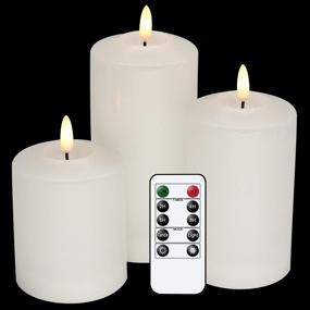 img 4 attached to 🕯️ 3D Flameless Flickering Candles with Remote Timer, Battery Operated Real Wax LED Votive Candles in Warm Light - Set of 3 for Party/Wedding/Home Decor (White, D3" x H4.6", 5.8", 6.8")