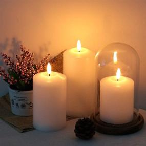 img 2 attached to 🕯️ 3D Flameless Flickering Candles with Remote Timer, Battery Operated Real Wax LED Votive Candles in Warm Light - Set of 3 for Party/Wedding/Home Decor (White, D3" x H4.6", 5.8", 6.8")