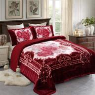 🔴 jml luxury sherpa flannel blanket 3-piece bundle, winter warm bed blanket with 2 pillow shams - soft & cozy, korean style printed embossed reversible plush bed blanket, burgundy king size (79"x 91") for enhanced seo. logo