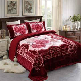 img 4 attached to 🔴 JML Luxury Sherpa Flannel Blanket 3-Piece Bundle, Winter Warm Bed Blanket with 2 Pillow Shams - Soft & Cozy, Korean Style Printed Embossed Reversible Plush Bed Blanket, Burgundy King Size (79"x 91") for Enhanced SEO.