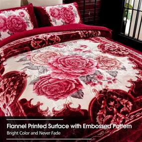 img 1 attached to 🔴 JML Luxury Sherpa Flannel Blanket 3-Piece Bundle, Winter Warm Bed Blanket with 2 Pillow Shams - Soft & Cozy, Korean Style Printed Embossed Reversible Plush Bed Blanket, Burgundy King Size (79"x 91") for Enhanced SEO.