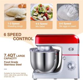 img 1 attached to 🍰 7.4QT Stand Mixer - Baking Electric Mixer with 7L Bowl, 6 Speed Setting, Lower Noise Kitchen Standing Mixers - Perfect for Cake Dough, Bread Making - Includes Dough Hook, Wire Whip, and Beater - Ideal for 110V Home Use