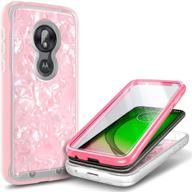 t-mobile revvlry case, moto g7 play/g7 optimo (xt1952dl) with built-in screen protector - full-body protective rugged bumper cover, impact resistant & durable case, seashell pattern - light pink + logo