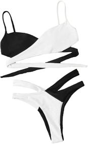 img 3 attached to 👙 Lilosy Women's Sexy Wrap Cutout Color Block Bikini Swimsuit Set, 2 Piece Bathing Suit