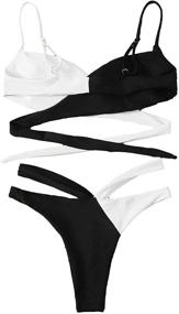 img 2 attached to 👙 Lilosy Women's Sexy Wrap Cutout Color Block Bikini Swimsuit Set, 2 Piece Bathing Suit