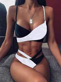 img 1 attached to 👙 Lilosy Women's Sexy Wrap Cutout Color Block Bikini Swimsuit Set, 2 Piece Bathing Suit