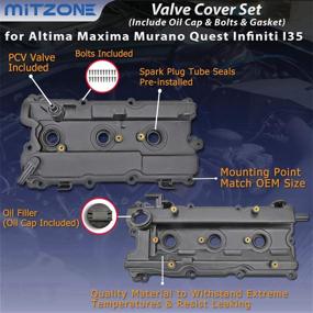 img 1 attached to 🔧 Complete Engine Valve Cover Set for 2002-2007 Nissan Altima Maxima Murano Quest Infiniti I35 VQ35DE V6 3.5L - Includes Bolts, Oil Cap, Gaskets, Spark Plug Tube Seals, and PCV Valve - Part# 264-984 265-985